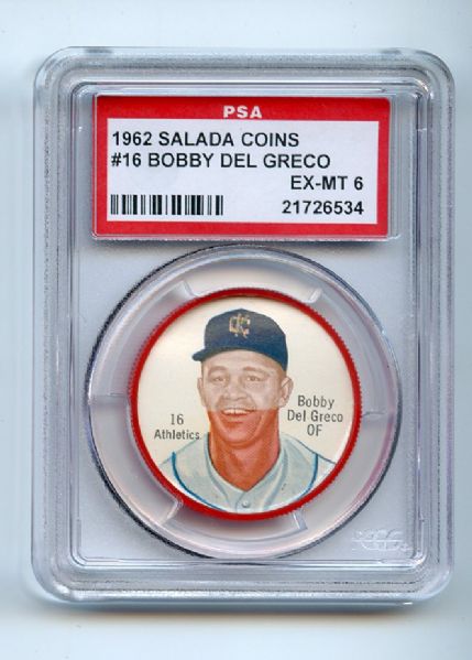 1962 Salada Coins 16 Bobby Del Greco PSA EX-MT 6