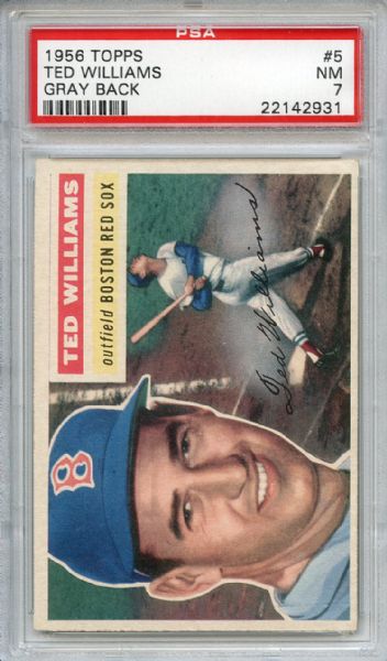 1956 Topps 5 Ted Williams Gray Back PSA NM 7