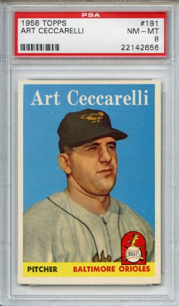 1958 Topps 191 Art Ceccarelli PSA NM-MT 8
