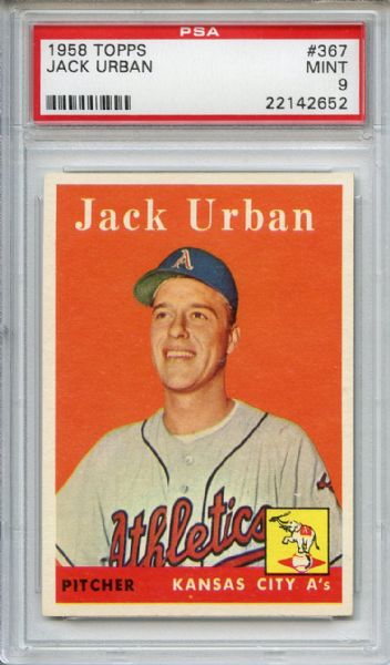 1958 Topps 367 Jack Urban PSA MINT 9