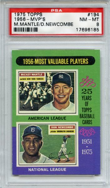 1975 Topps 194 1956 MVP's Mantle Newcombe PSA NM-MT 8