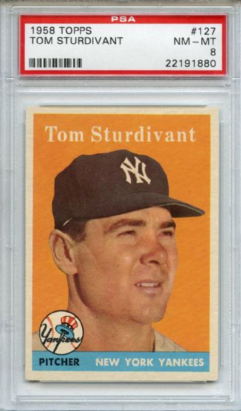 1958 Topps 127 Tom Sturdivant PSA NM-MT 8