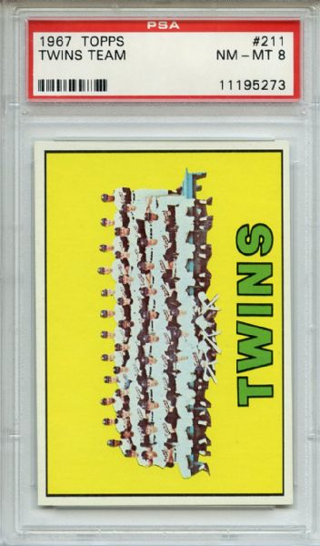 1967 Topps 211 Minnesota Twins Team PSA NM-MT 8