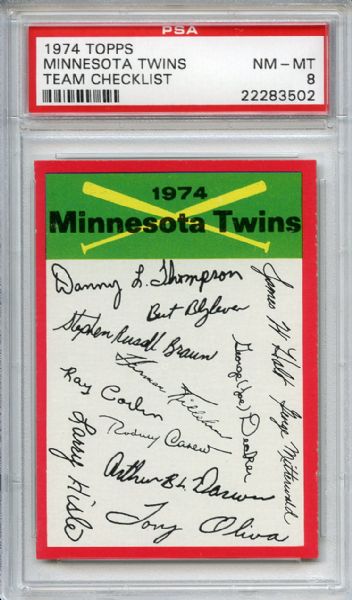 1974 Topps Team Checklist Minnesota Twins PSA NM-MT 8