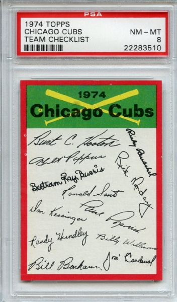1974 Topps Team Checklist Chicago Cubs PSA NM-MT 8