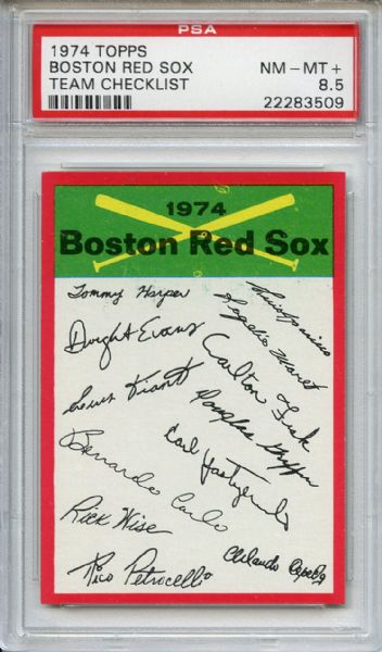 1974 Topps Team Checklist Boston Red Sox PSA NM-MT+ 8.5