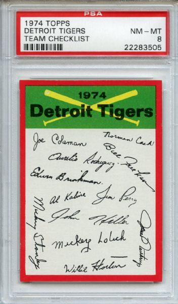 1974 Topps Team Checklist Detroit Tigers PSA NM-MT 8