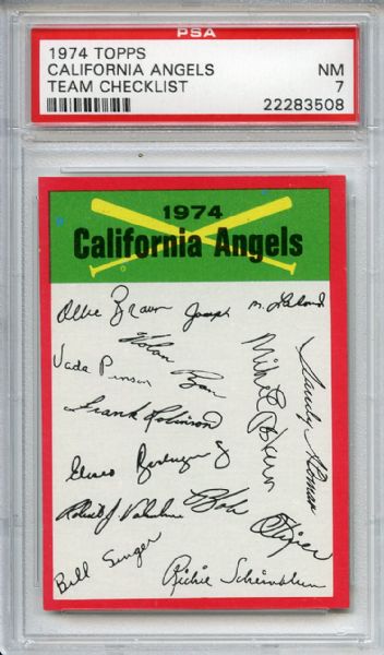 1974 Topps Team Checklist California Angels PSA NM 7