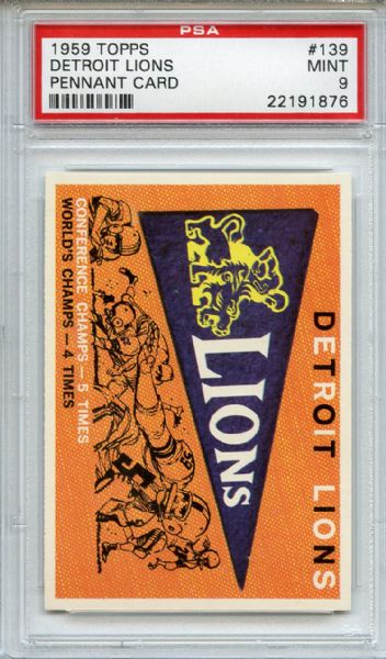 1959 Topps 139 Detroit Lions Pennand Card PSA MINT 9