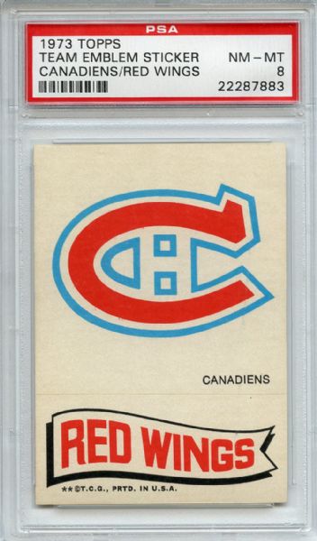 1973 Topps Team Emblem Sticker Canadiens Red Wings PSA NM-MT 8