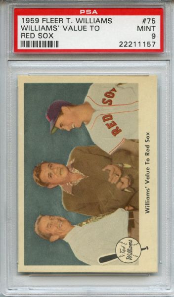 1959 Fleer 75 Ted Williams Value to Red Sox w/Babe Ruth PSA MINT 9