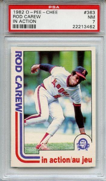 1982 O-Pee-Chee 363 Rod Carew In Action PSA NM 7