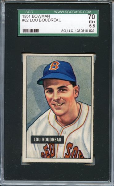 1951 Bowman 62 Lou Boudreau SGC EX+ 70 / 5.5 