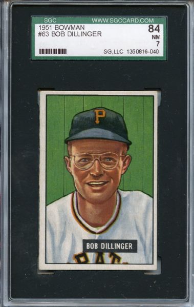 1951 Bowman 63 Bob Dillinger SGC NM 84 / 7