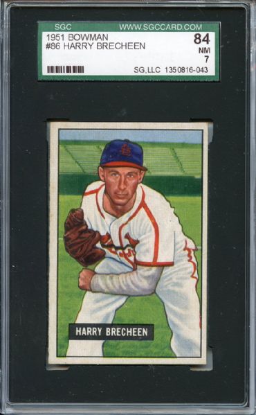 1951 Bowman 86 Harry Brecheen SGC NM 84 / 7