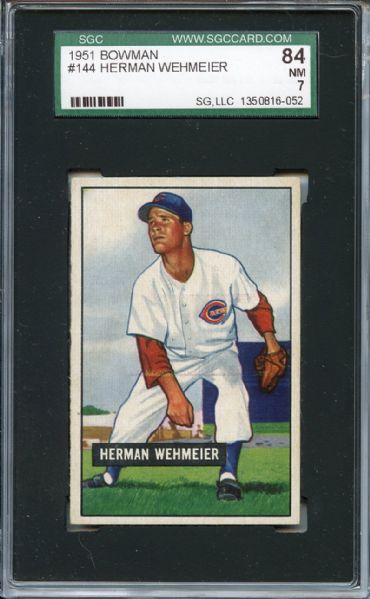 1951 Bowman 144 Herman Wehmeier SGC NM 84 / 7