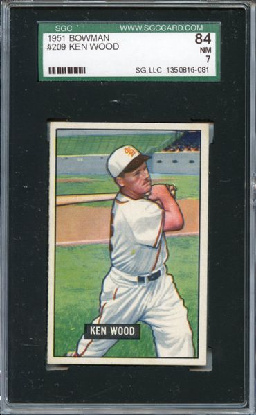 1951 Bowman 209 Ken Wood SGC NM 84 / 7
