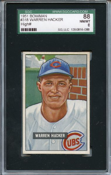 1951 Bowman 318 Warren Hacker SGC NM/MT 88 / 8