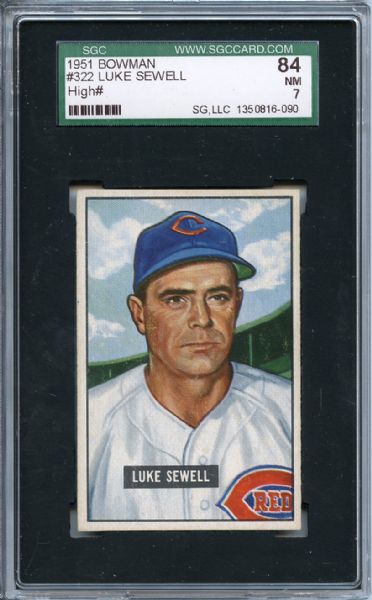 1951 Bowman 322 Luke Sewell SGC NM 84 / 7