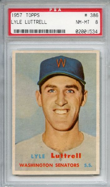 1957 Topps 386 Lyle Luttrell PSA NM-MT 8
