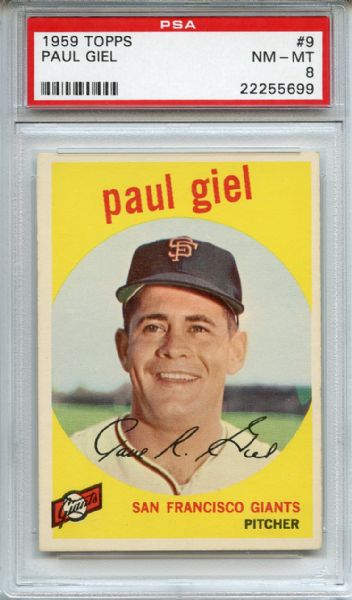 1959 Topps 9 Paul Giel PSA NM-MT 8