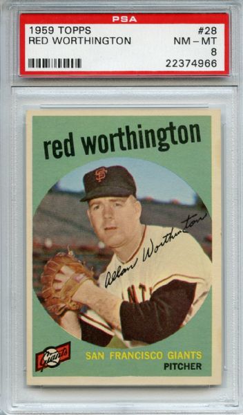 1959 Topps 28 Red Worthington PSA NM-MT 8