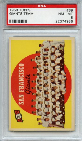 1959 Topps 69 San Francisco Giants Team PSA NM-MT 8