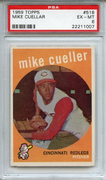 1959 Topps 518 Mike Cuellar RC PSA EX-MT 6