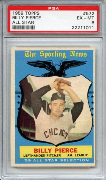 1959 Topps 572 Billy Pierce All Star PSA EX-MT 6