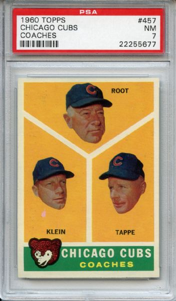 1960 Topps 457 Chicago Cubs Coaches PSA NM 7