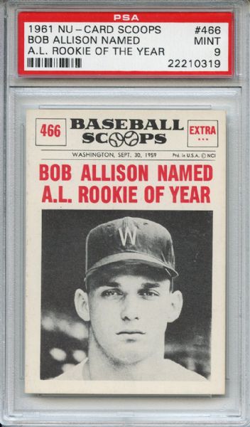 1961 Nu-Card Scoops 466 Bob Allison PSA MINT 9