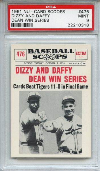 1961 Nu-Card Scoops 476 Dizzy & Daffy Dean PSA MINT 9