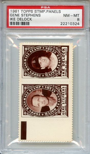 1961 Topps Stamp Pannels Stephens DeLock PSA NM-MT 8