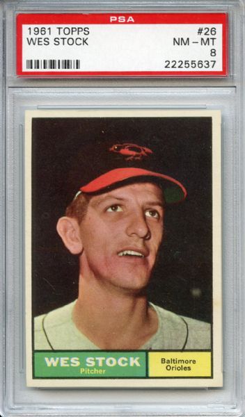 1961 Topps 26 Wes Stock PSA NM-MT 8