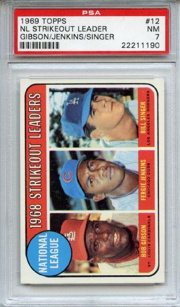 1969 Topps 12 NL Strikeout Leaders Gibson Jenkins PSA NM 7