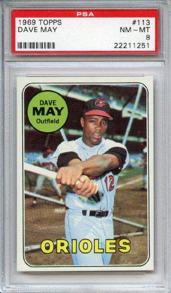 1969 Topps 113 Dave May PSA NM-MT 8