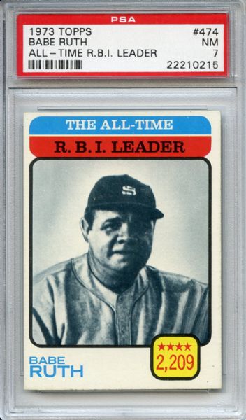 1973 Topps 474 Babe Ruth All Time RBI Leader PSA NM 7