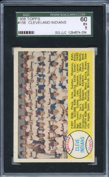 1958 Topps 158 Cleveland Indians Team SGC EX 60 / 5
