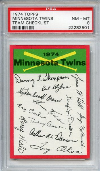 1974 Topps Team Checklist Minnesots Twins PSA NM-MT 8
