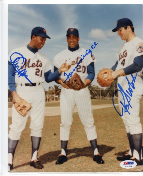 Cleon Jones Tommie Agee and Ron Swoboda Signed 8 x 10 Photograph PSA/DNA w/COA
