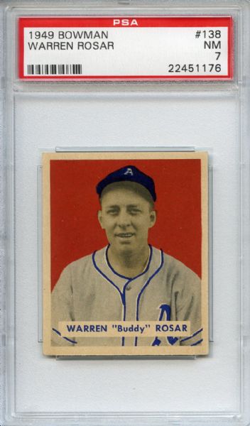 1949 Bowman 138 Warren Rosar PSA NM 7