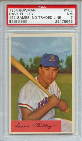 1954 Bowman 163 Dave Philley 152 Games, No Traded Line PSA NM 7