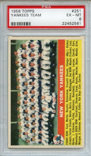 1956 Topps 251 New York Yankees Team PSA EX-MT 6