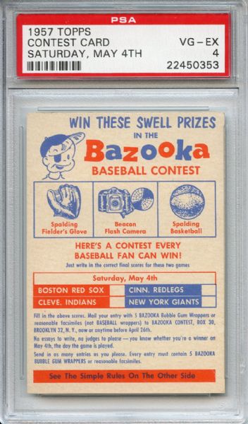 1957 Topps Contest Card Saturday May 4 PSA VG-EX 4