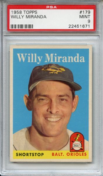 1958 Topps 179 Willy Miranda PSA MINT 9