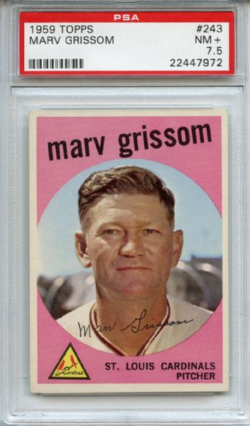 1959 Topps 243 Marv Grissom PSA NM+ 7.5