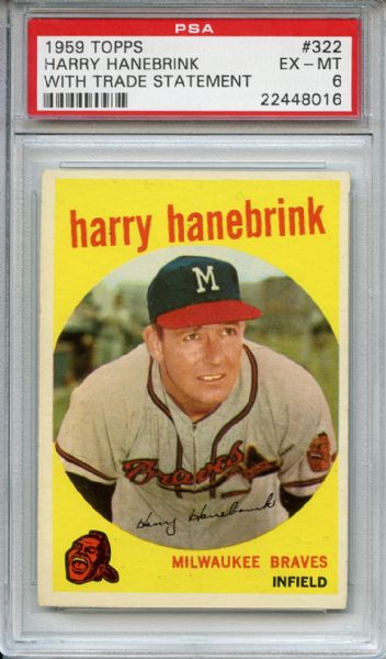 1959 Topps 322 Harry Hanebrink PSA EX-MT 6