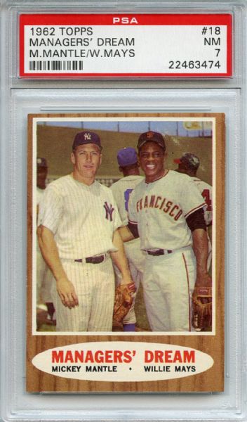 1962 Topps 18 Managers' Dream Mantle Mays PSA NM 7