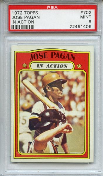 1972 Topps 702 Jose Pagan In Action PSA MINT 9
