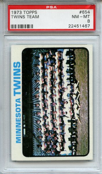 1973 Topps 654 Minnesota Twins Team PSA NM-MT 8